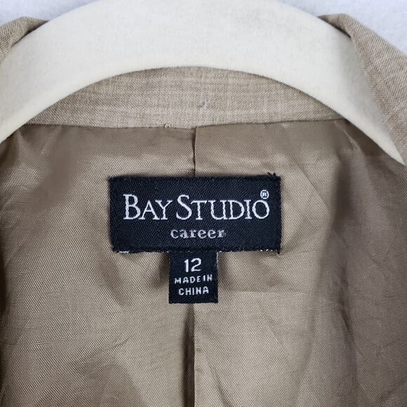 Bay Studio Career Womens 12 Flap Pocket Button Down Work Blazer Jacket Tan Tweed - Picture 3 of 8